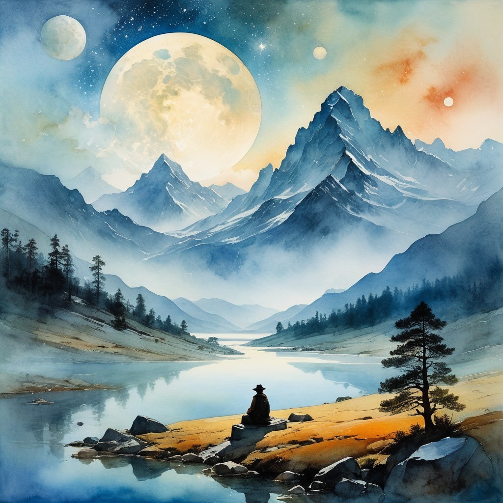 Majestic Mountains and Starlit Sky Landscape Scene