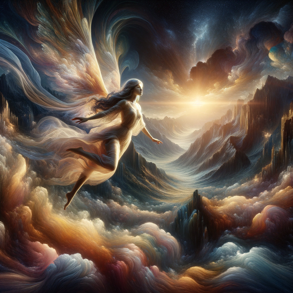 Celestial Figure Among Vibrant Sunrise and Clouds