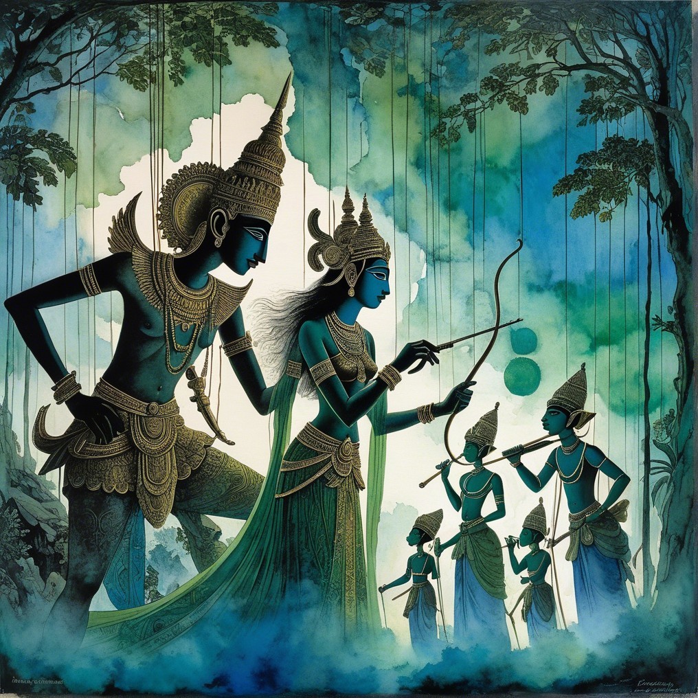 Vibrant Artwork of Divine Figures in Indian Mythology