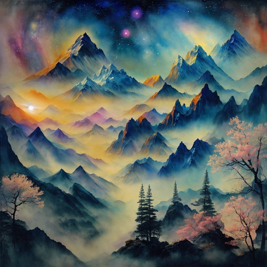 Majestic Mountain Landscape Under Starry Sky