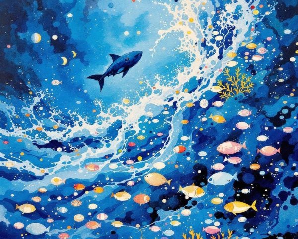 Vibrant Underwater Scene with Colorful Fish and Coral