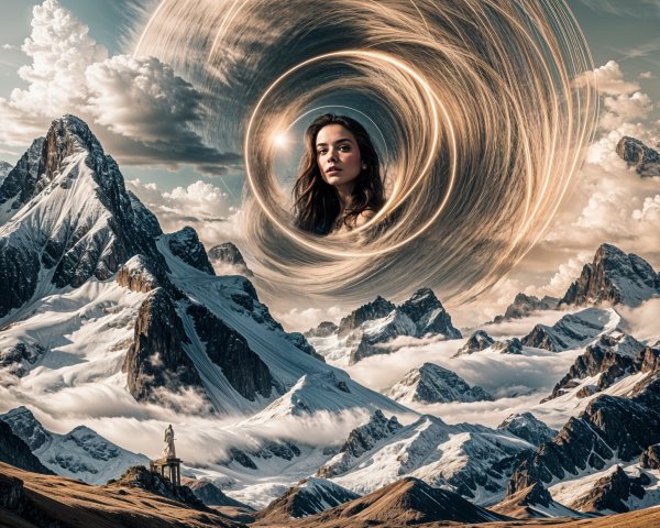 Mountain Landscape with Serene Lake and Vortex