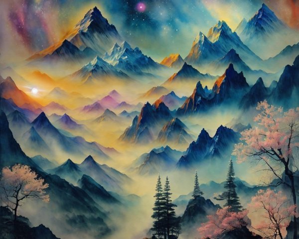 Majestic Mountain Landscape Under Starry Sky