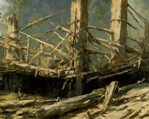 Decaying Shipwreck Surrounded by Dense Forest Growth