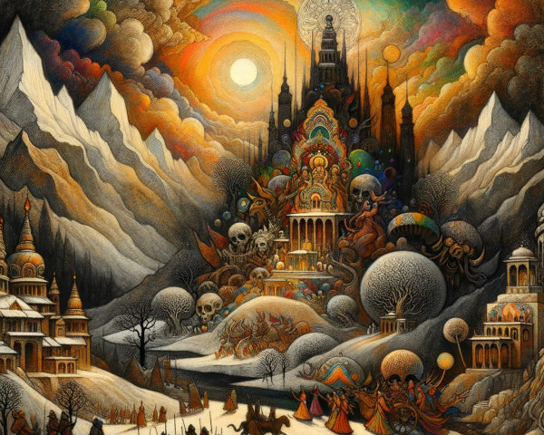 Vibrant Fantastical Landscape with Mystical Castle