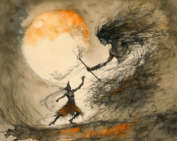 Mystical Encounter Under a Glowing Moonlit Sky