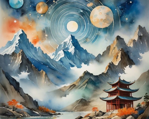 Majestic Mountains and Starry Sky Over Tranquil Lake
