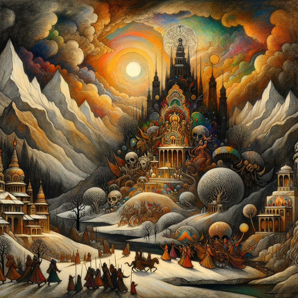 Vibrant Fantastical Landscape with Mystical Castle