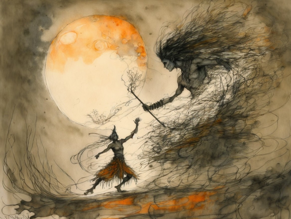 Mystical Encounter Under a Glowing Moonlit Sky