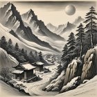 Serene winter landscape with snow-capped mountains