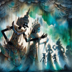 Vibrant Artwork of Divine Figures in Indian Mythology