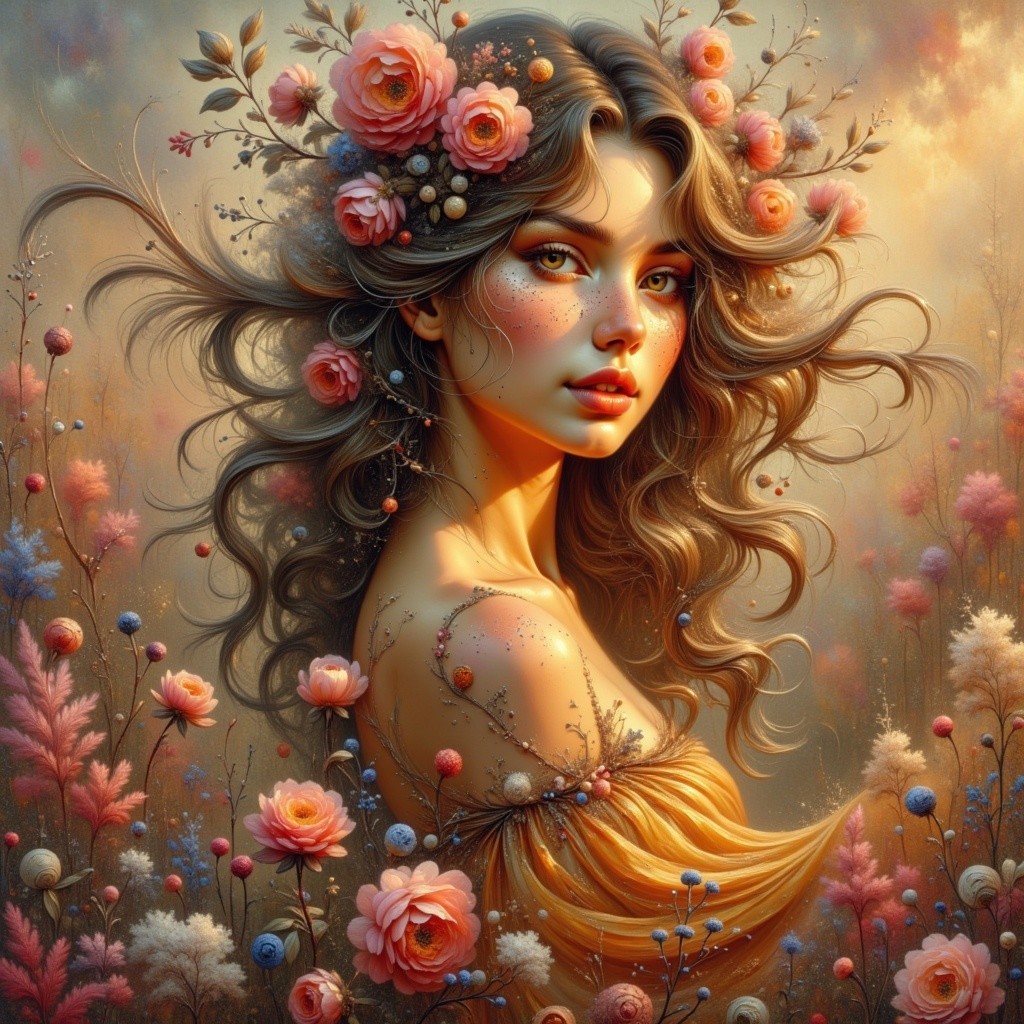Ethereal Portrait of a Woman with Floral Headdress
