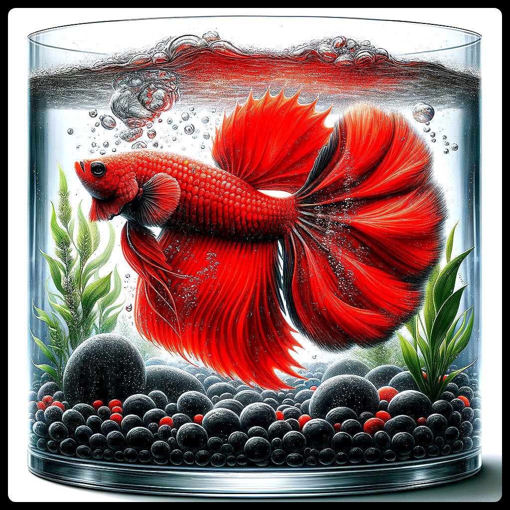 Vibrant Red Goldfish in Clear Glass Tank with Plants