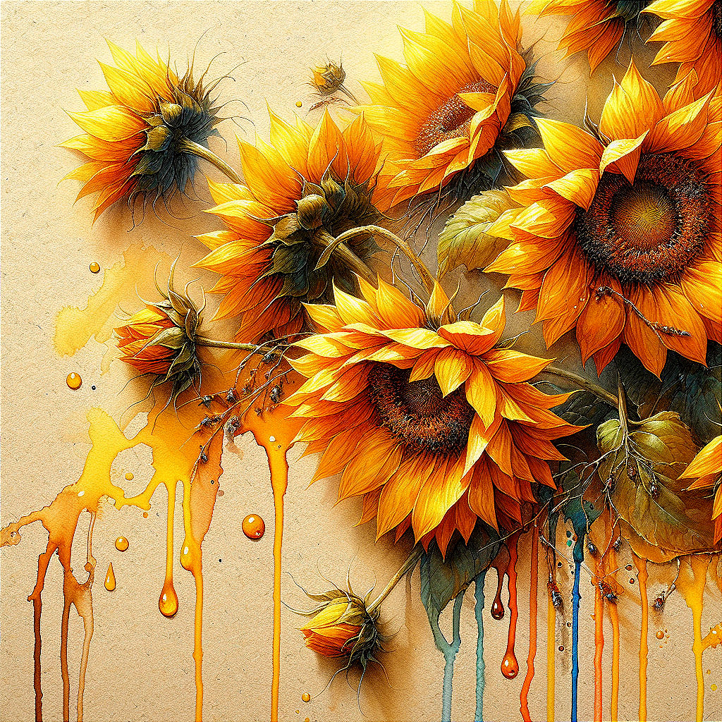Vibrant Sunflower Composition with Textured Background
