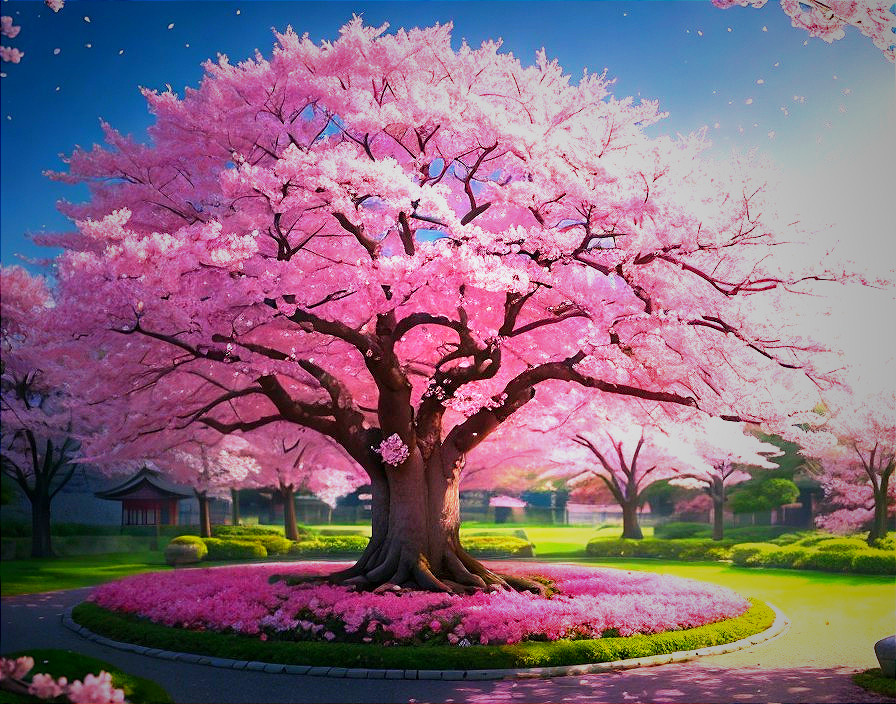 Cherry Blossom Tree in a Serene Park Setting