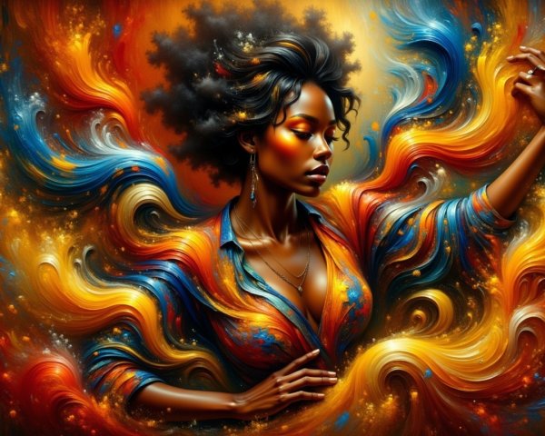Abstract Artwork of Confident Woman with Curly Hair