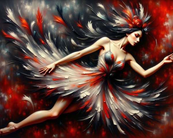 Abstract Painting of Woman in Feathered Dress