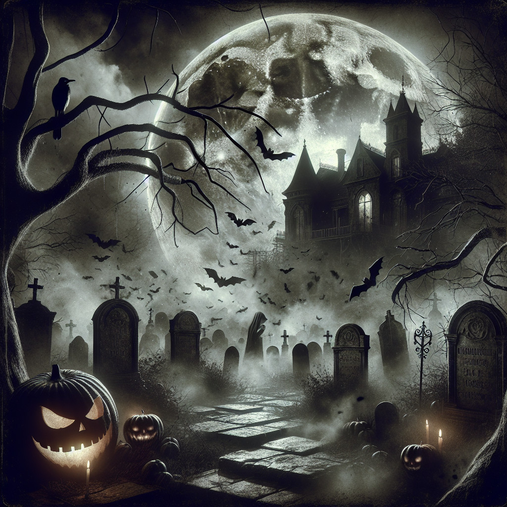 Moonlit Graveyard with Tombstones and Eerie Mist