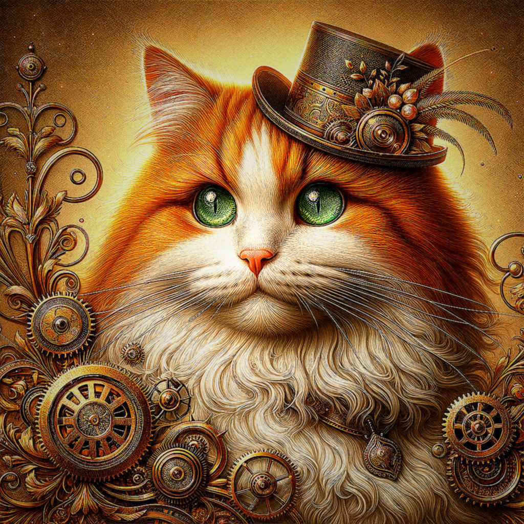Majestic Cat in Top Hat Among Steampunk Motifs