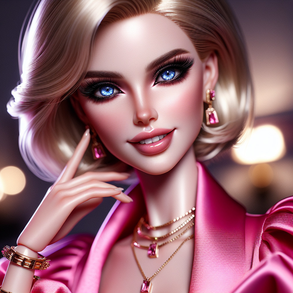 Glamorous Doll with Blue Eyes and Pink Satin Outfit