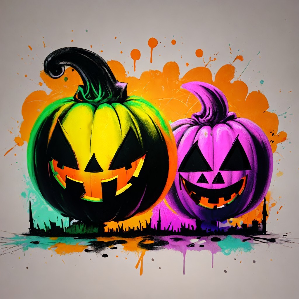 Stylized Pumpkins on Vibrant Abstract Background
