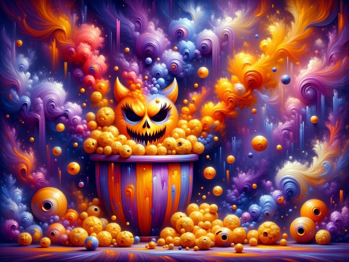 Surreal Halloween Scene with Mischievous Pumpkin