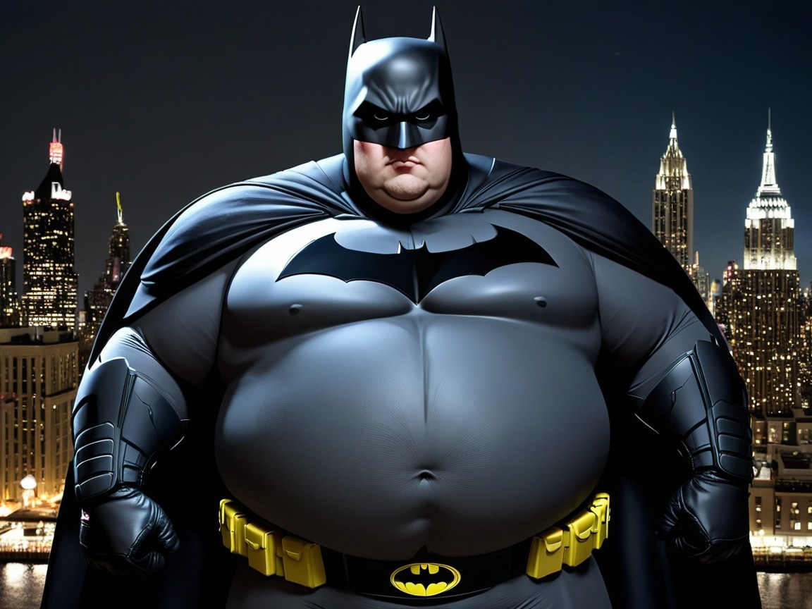 Exaggerated superhero character in urban night scene