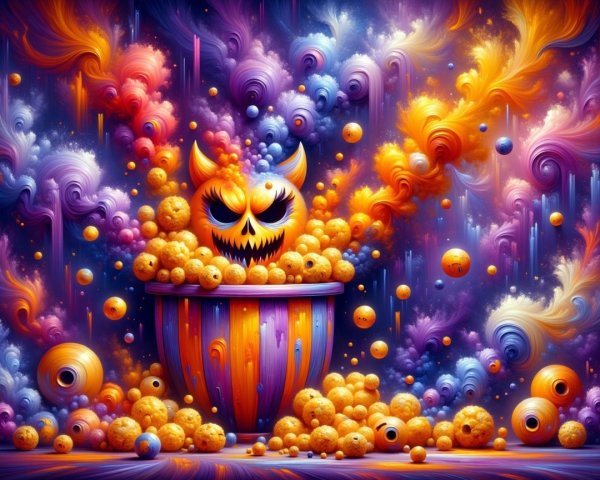 Surreal Halloween Scene with Mischievous Pumpkin