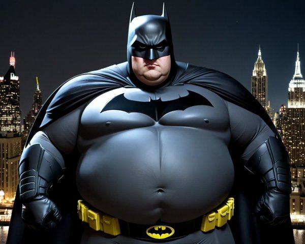 Exaggerated superhero character in urban night scene