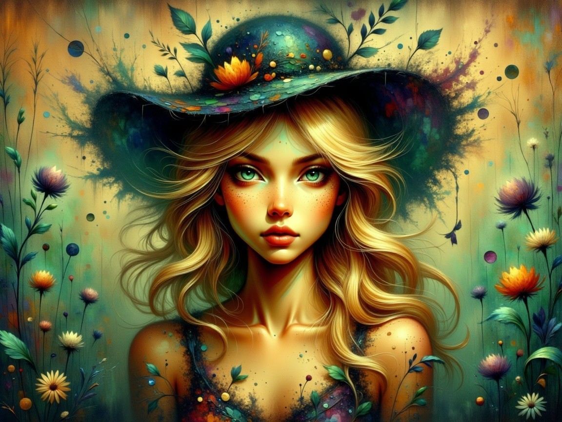 Young woman with blonde hair in floral surroundings
