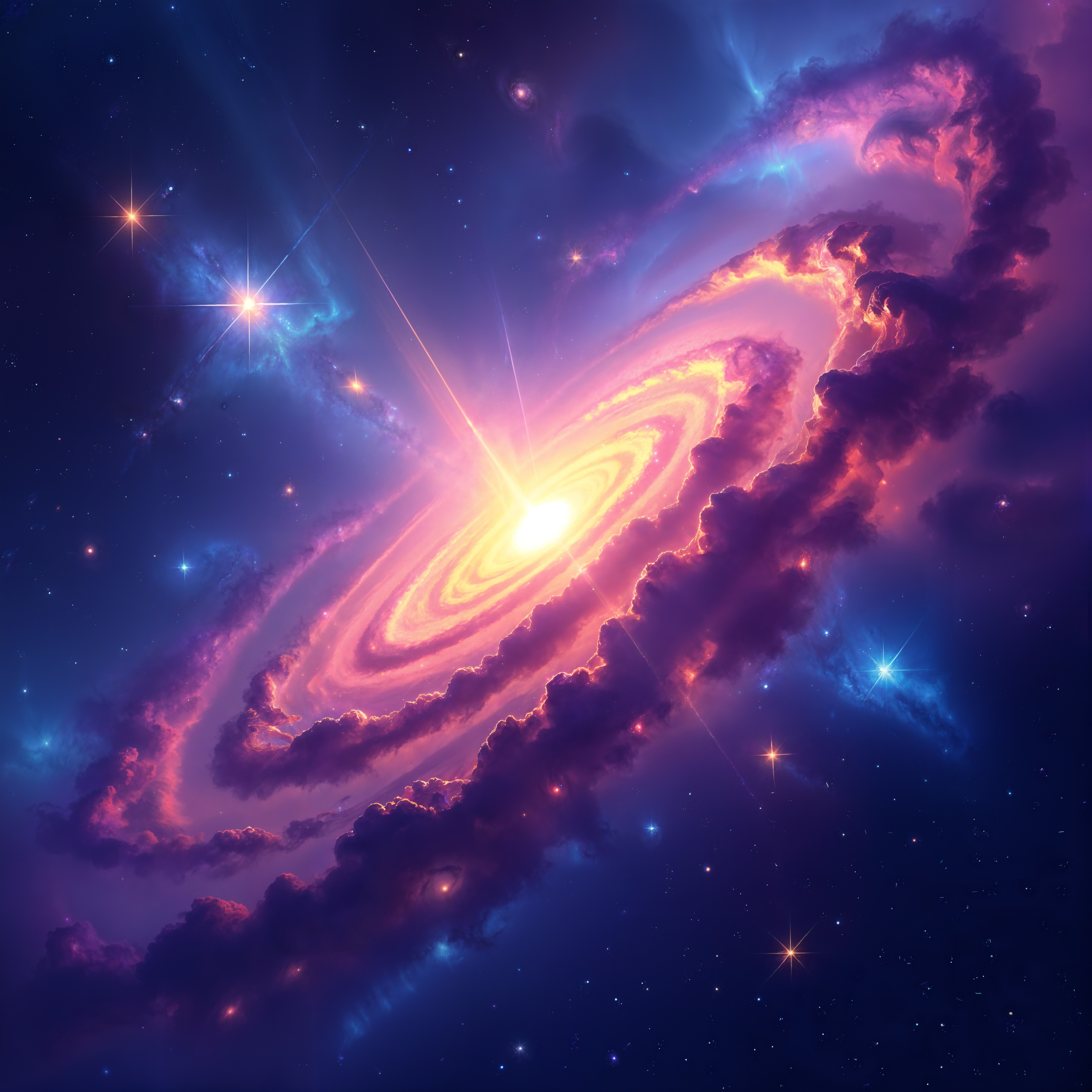 Vibrant Spiral Galaxy Surrounded by Cosmic Beauty