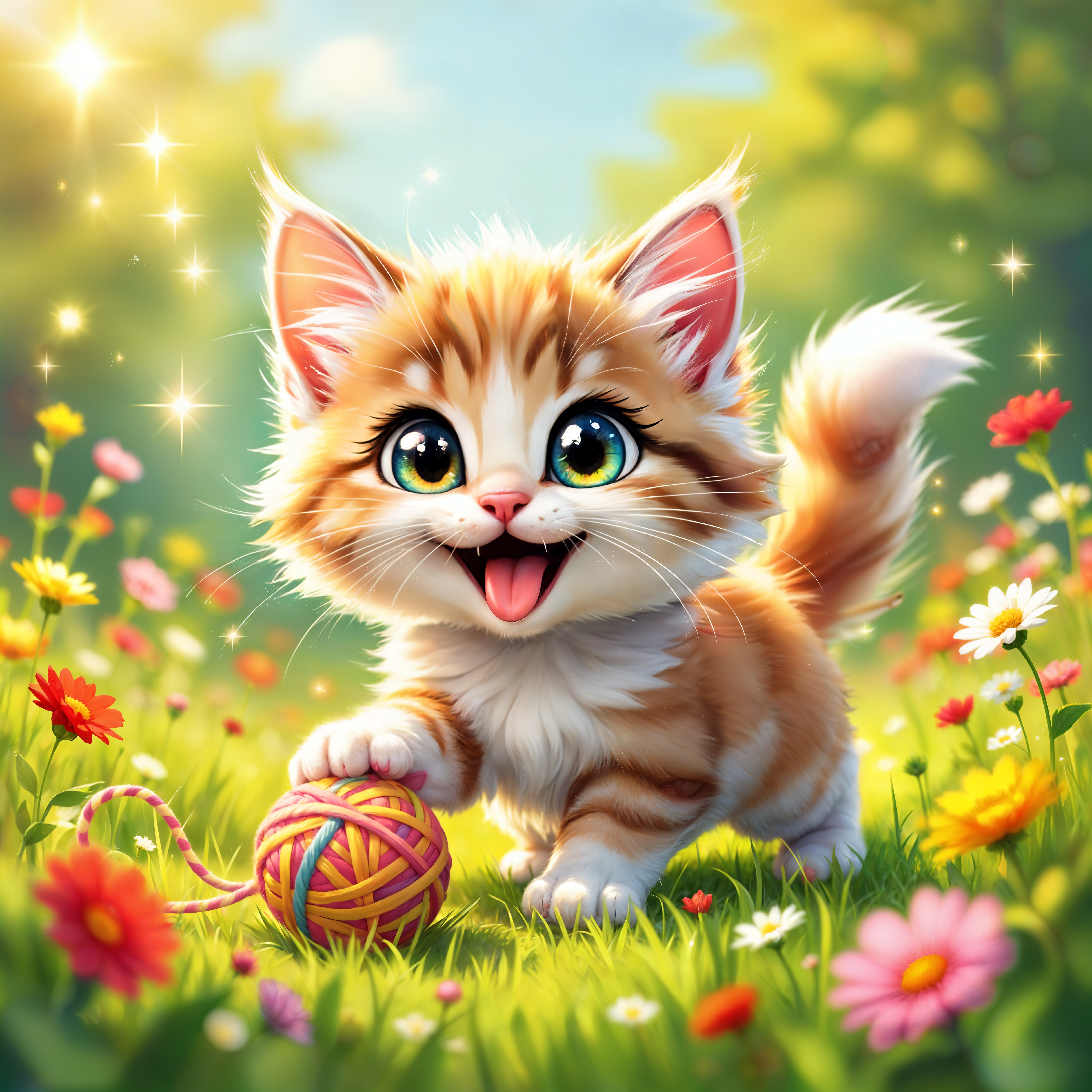 Playful Orange Tabby Kitten in Sunlit Meadow