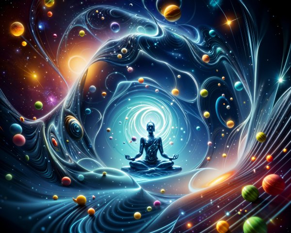 Meditative Figure in a Vibrant Cosmic Scene