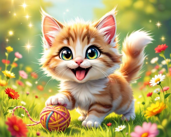 Playful Orange Tabby Kitten in Sunlit Meadow