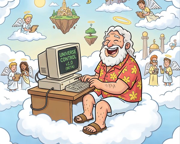 Whimsical Scene of a Man at a Vintage Computer