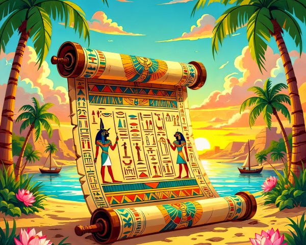 Ancient Scroll with Hieroglyphics on Tropical Beach