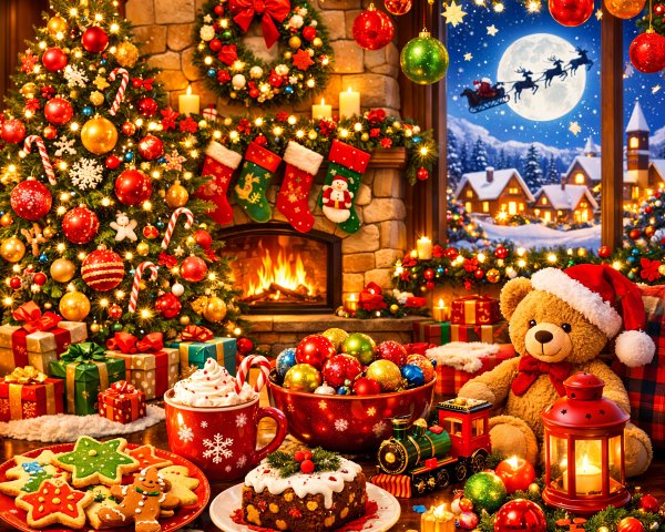 Festively Decorated Living Room for Christmas Celebration