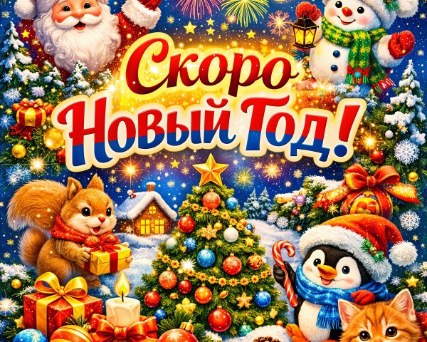 Vibrant Christmas and New Year Digital Painting Scene