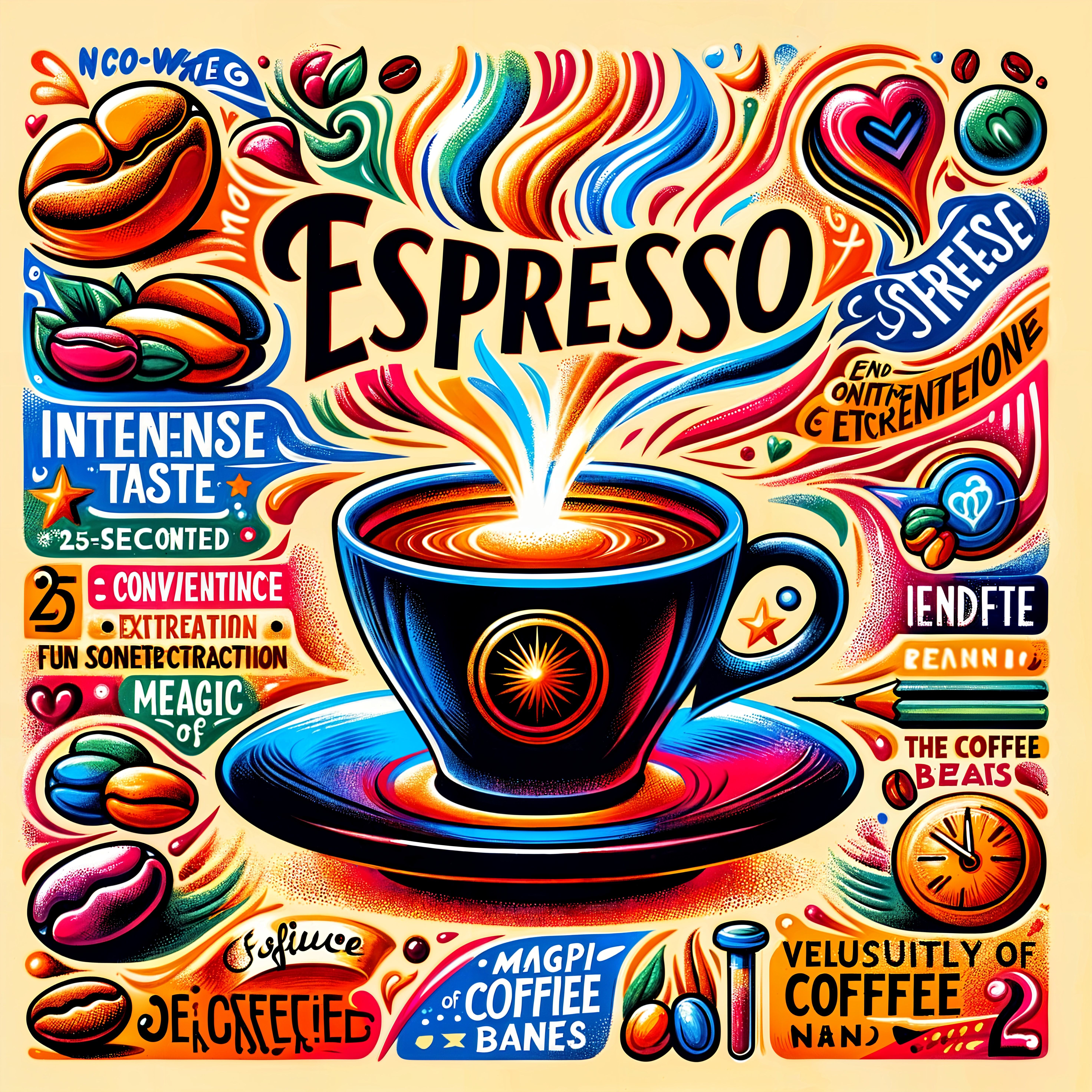 Illustrative Design of Espresso with Colorful Coffee Beans