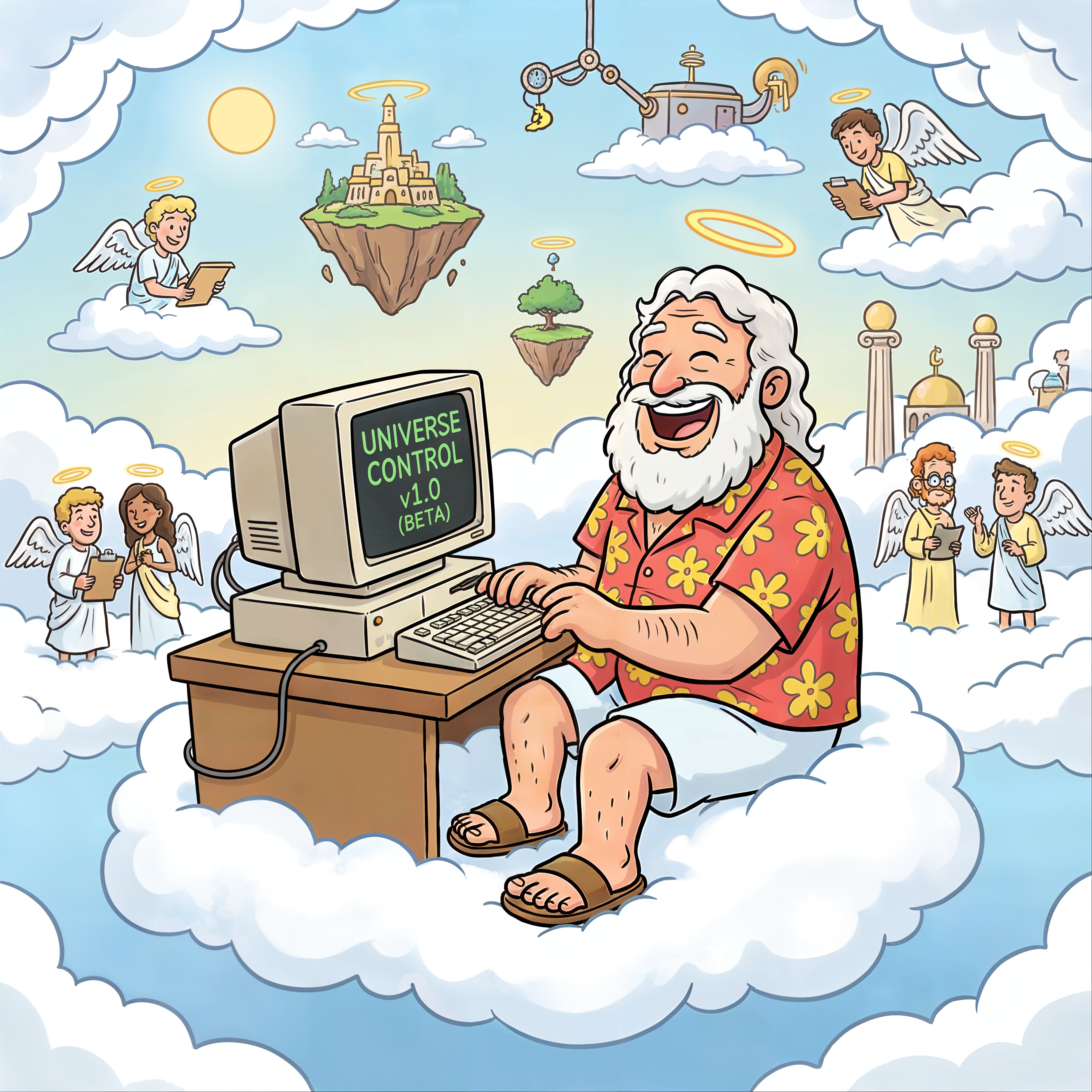 Whimsical Scene of a Man at a Vintage Computer
