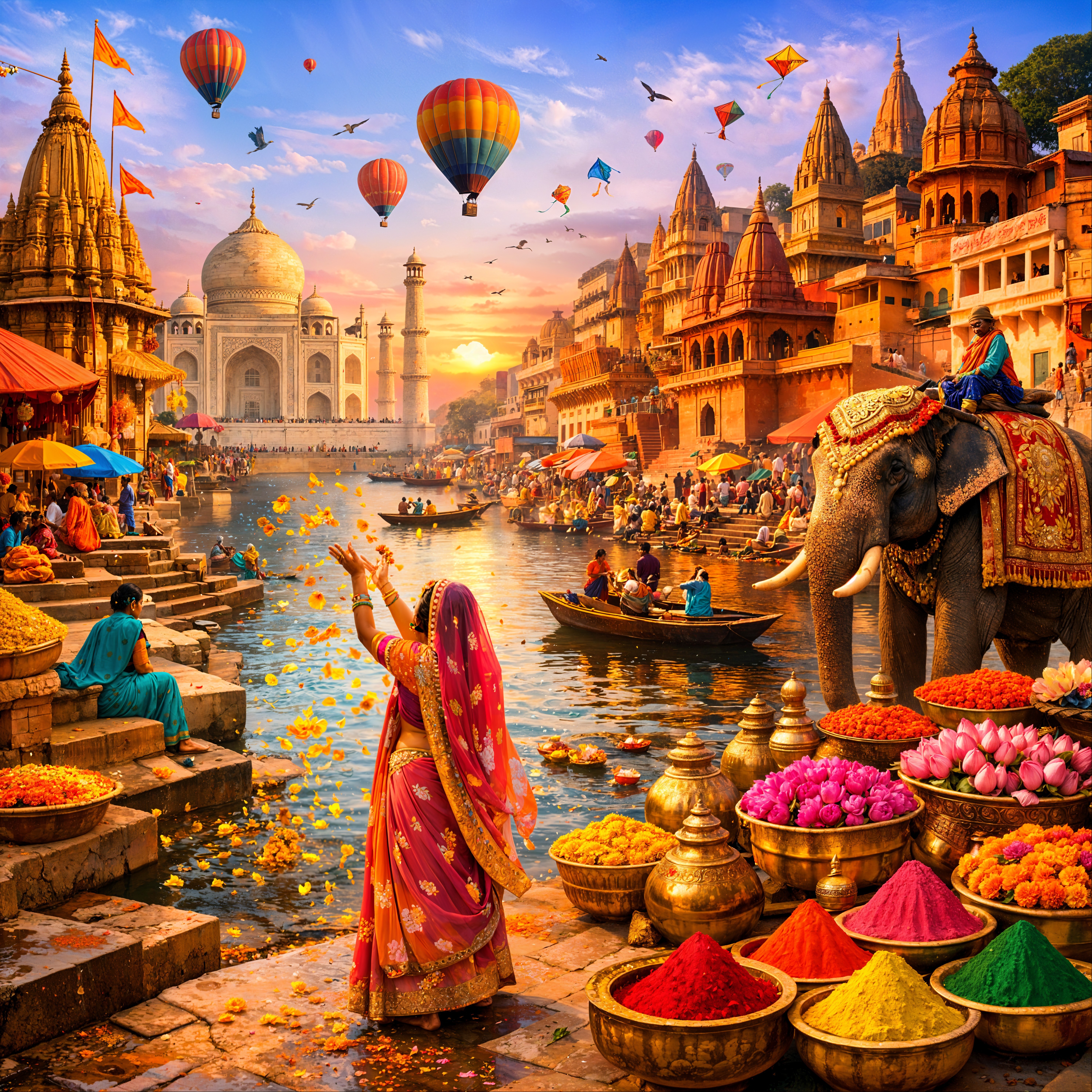 Vibrant Indian Festival Scene by a River Ghat