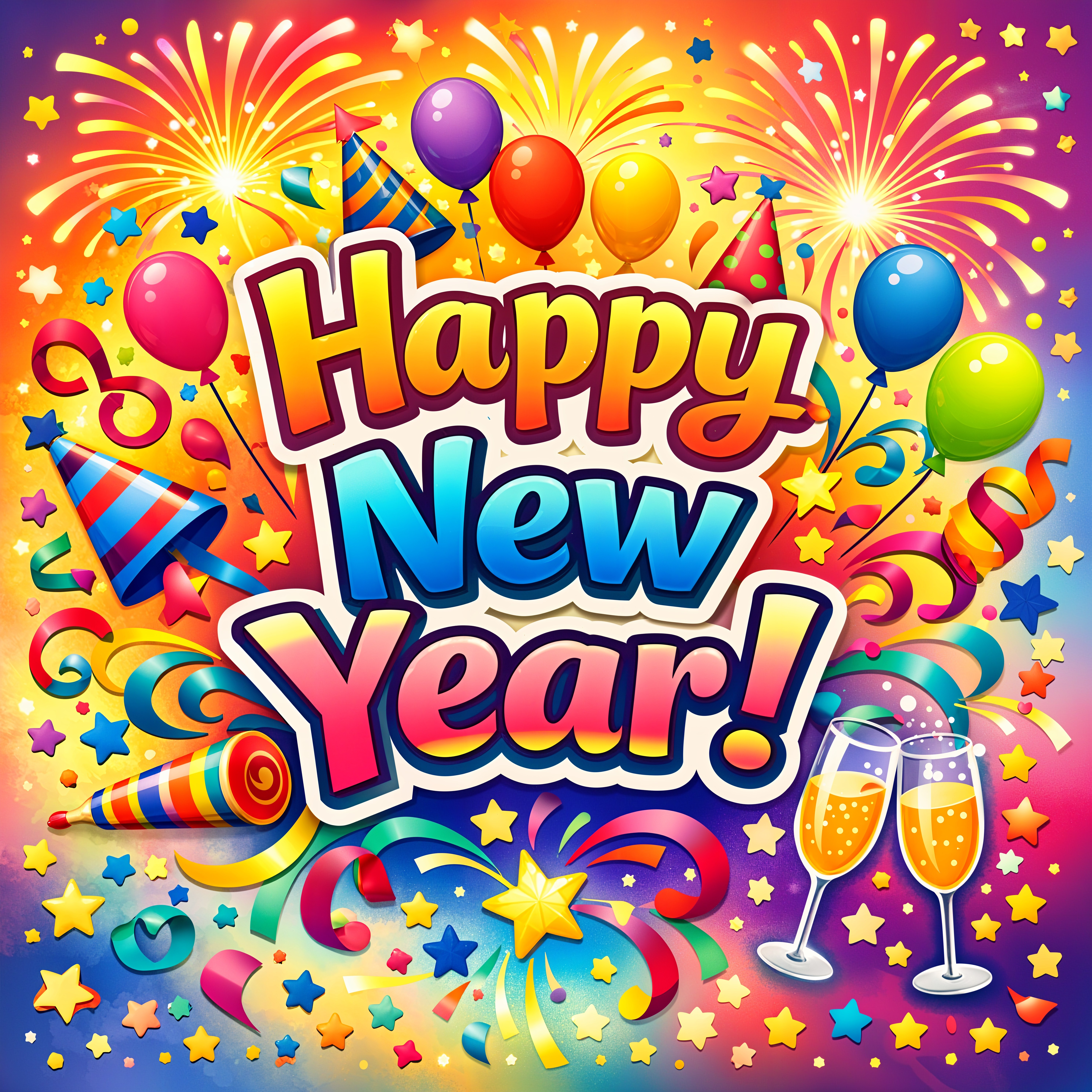 Colorful New Year's Day Celebration with Bold Text