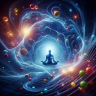 Meditative Figure in a Vibrant Cosmic Scene