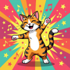 Cheerful Cartoon Cat Dancing with Colorful Background