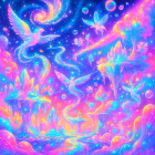 Ethereal Landscape with Galaxies and Mystical Creatures