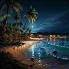 Serene Beach Scene Under Starry Night Sky