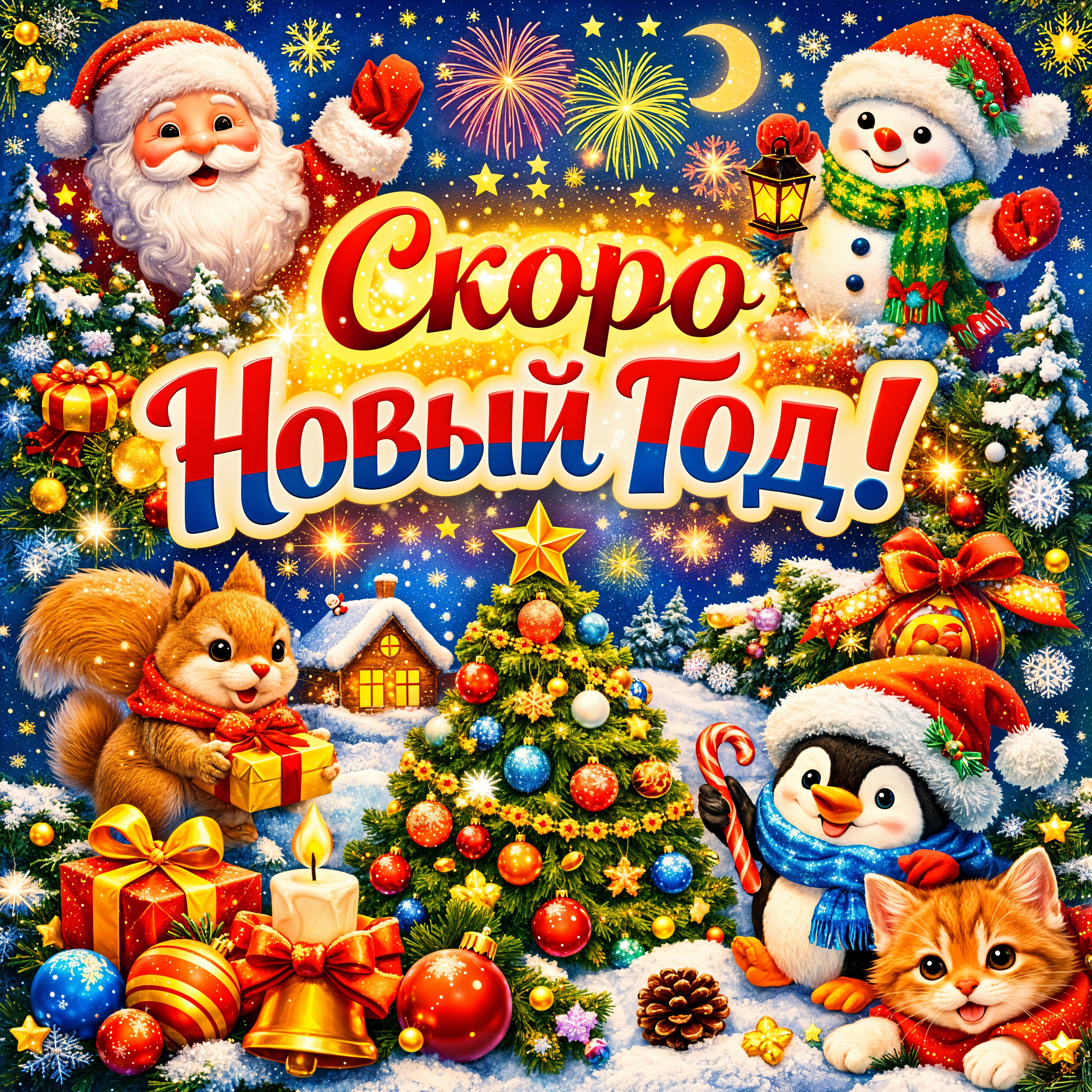 Vibrant Christmas and New Year Digital Painting Scene