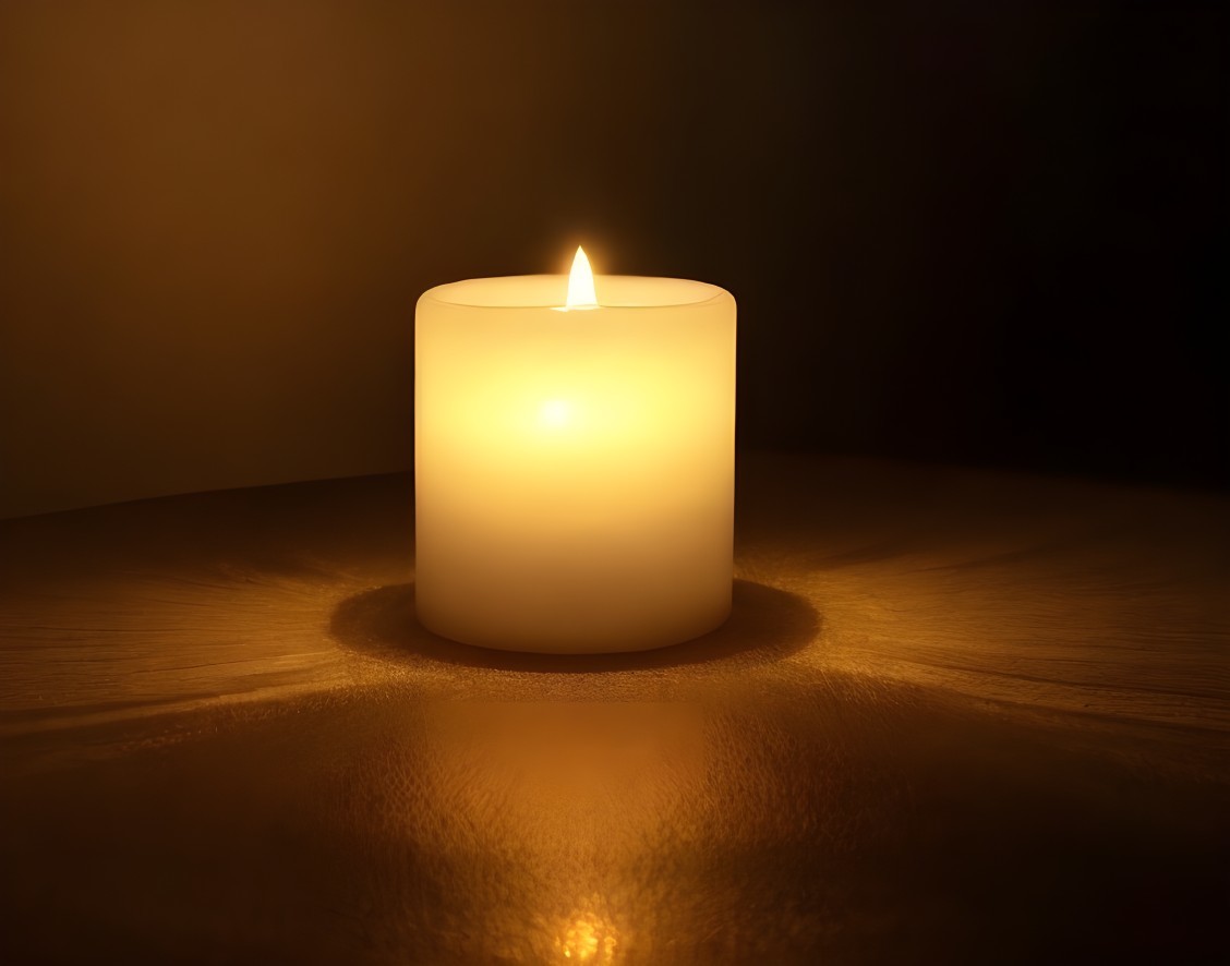 Solitary White Candle with Flickering Flame and Glow