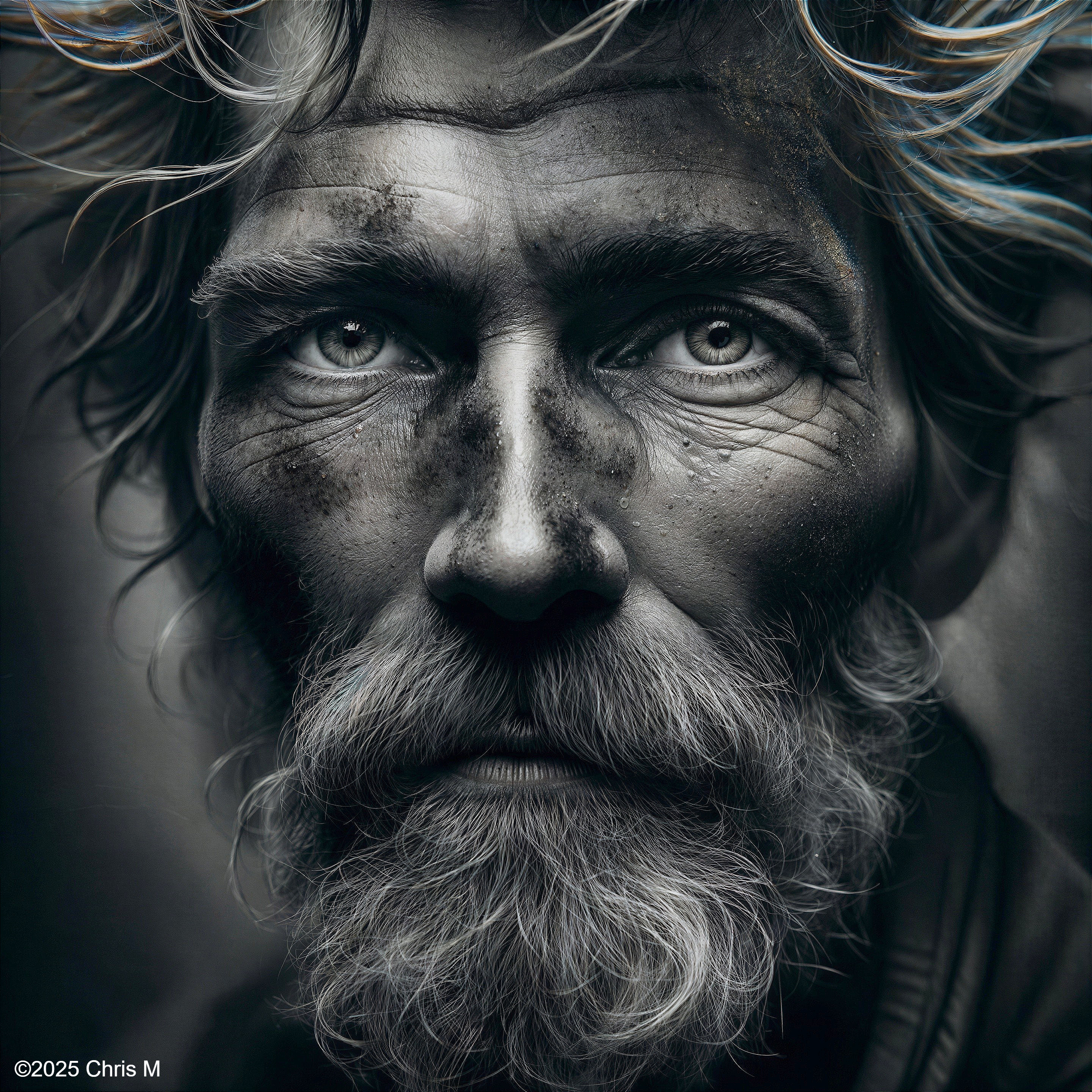 Close-Up Portrait of an Aged Man with Rugged Features