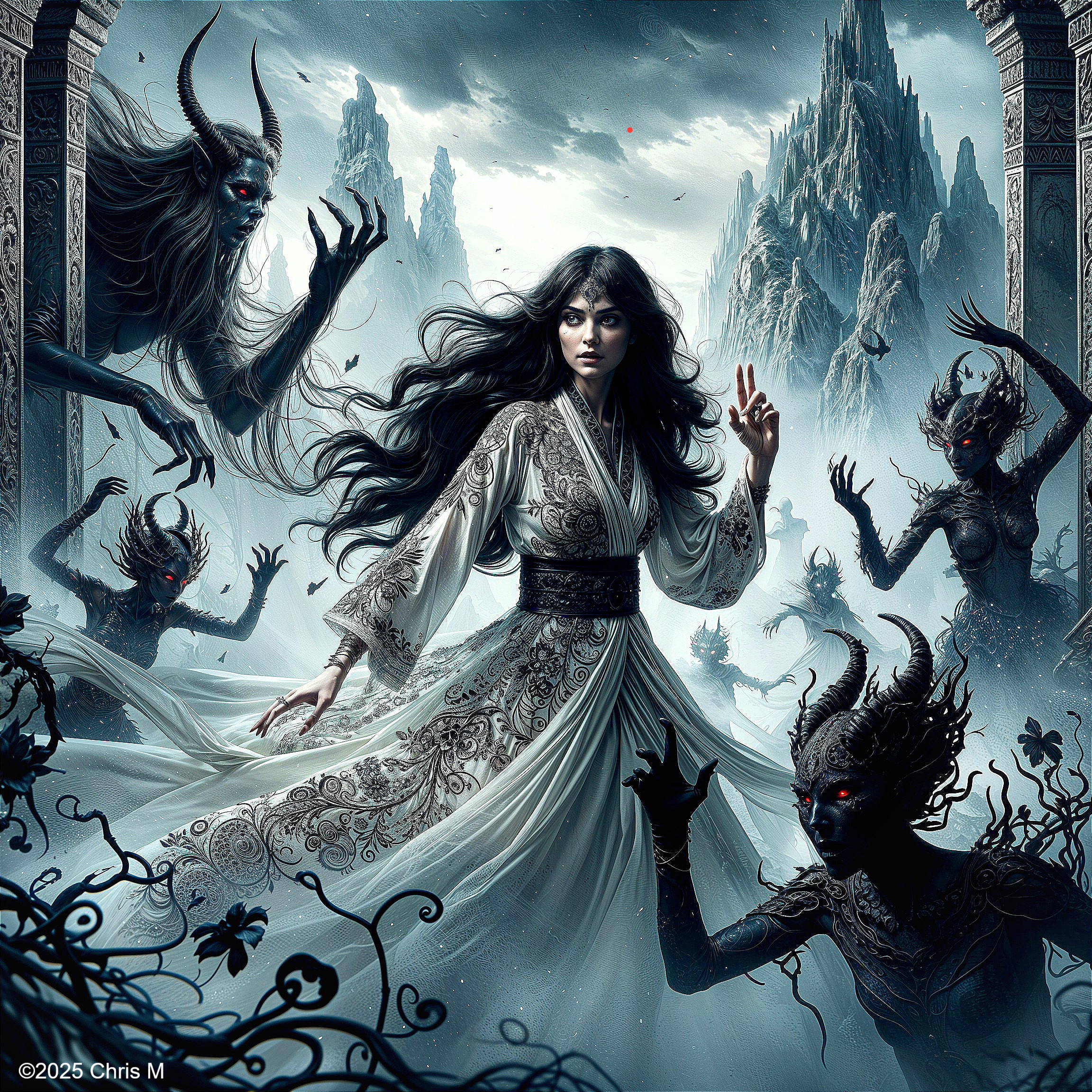 Mystical Landscape with Radiant Woman and Shadows